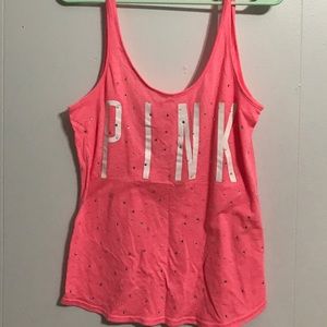 Pink rhinestone low open back tank!